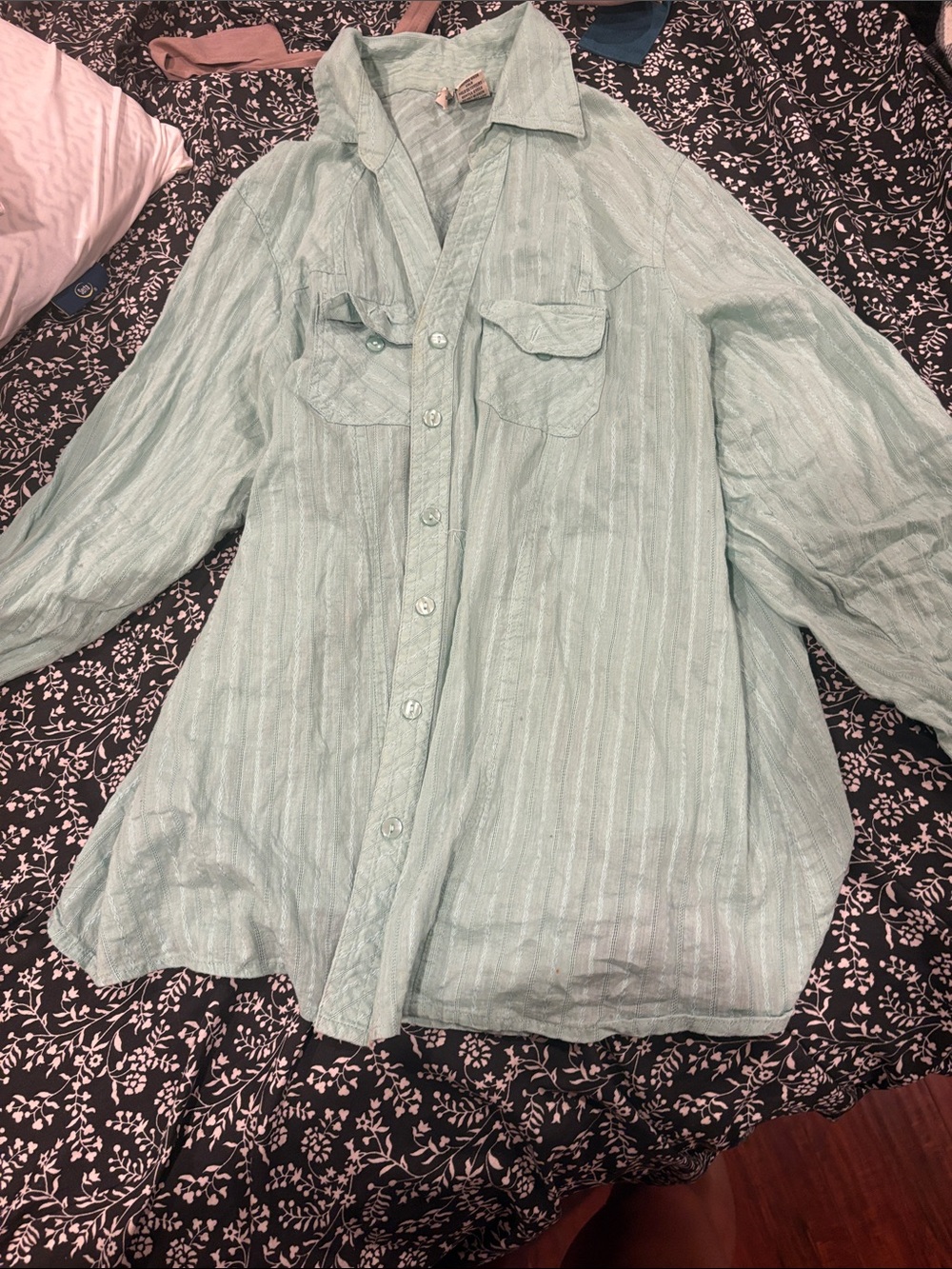 Express Mint Green Striped Button-Down Shirt
